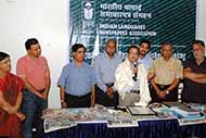 Thanks giving speech after my felicitation by the ILNA Chief Mr Paresh Nath and Diamond Books’ Chairman Mr Narendra Varma next to me with other ILNA leaders in 2013