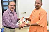 Presenting the First Biographic Book on Yogi Adityanath Chief Minister Uttar Pradesh at his official residence. This book is edited and partly rewritten by me.